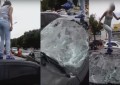 Por infiel, mujer embarazada destruye auto de su esposo [VIDEO]