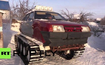 Un ruso construye su propio ‘tanque’ a partir de un coche viejo