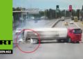 Escalofriante video: 4 personas mueren aplastadas por un camión cargado de cemento
