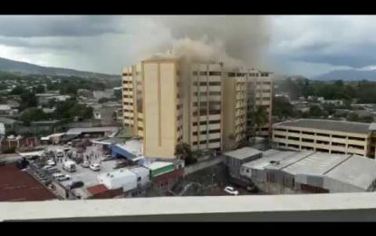 Espeluznante salto para salvar su vida durante un incendio en un Ministerio